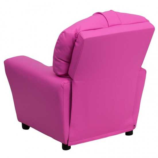 Contemporary Hot Pink Vinyl Kids Recliner with Cup Holder