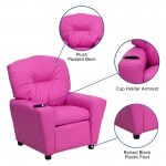 Contemporary Hot Pink Vinyl Kids Recliner with Cup Holder