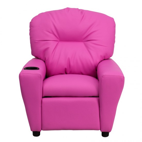 Contemporary Hot Pink Vinyl Kids Recliner with Cup Holder