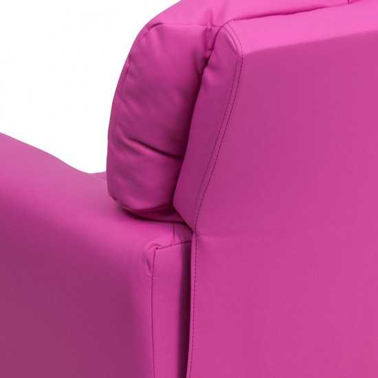 Contemporary Hot Pink Vinyl Kids Recliner with Cup Holder