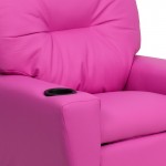 Contemporary Hot Pink Vinyl Kids Recliner with Cup Holder