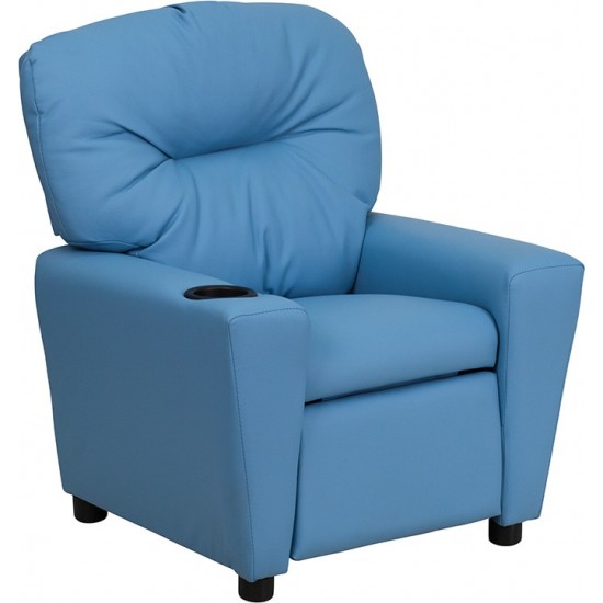 Contemporary Light Blue Vinyl Kids Recliner with Cup Holder