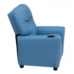 Contemporary Light Blue Vinyl Kids Recliner with Cup Holder