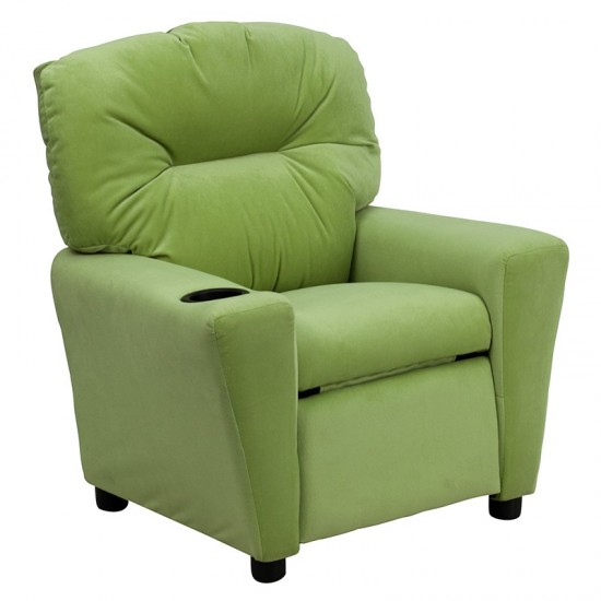 Contemporary Avocado Microfiber Kids Recliner with Cup Holder