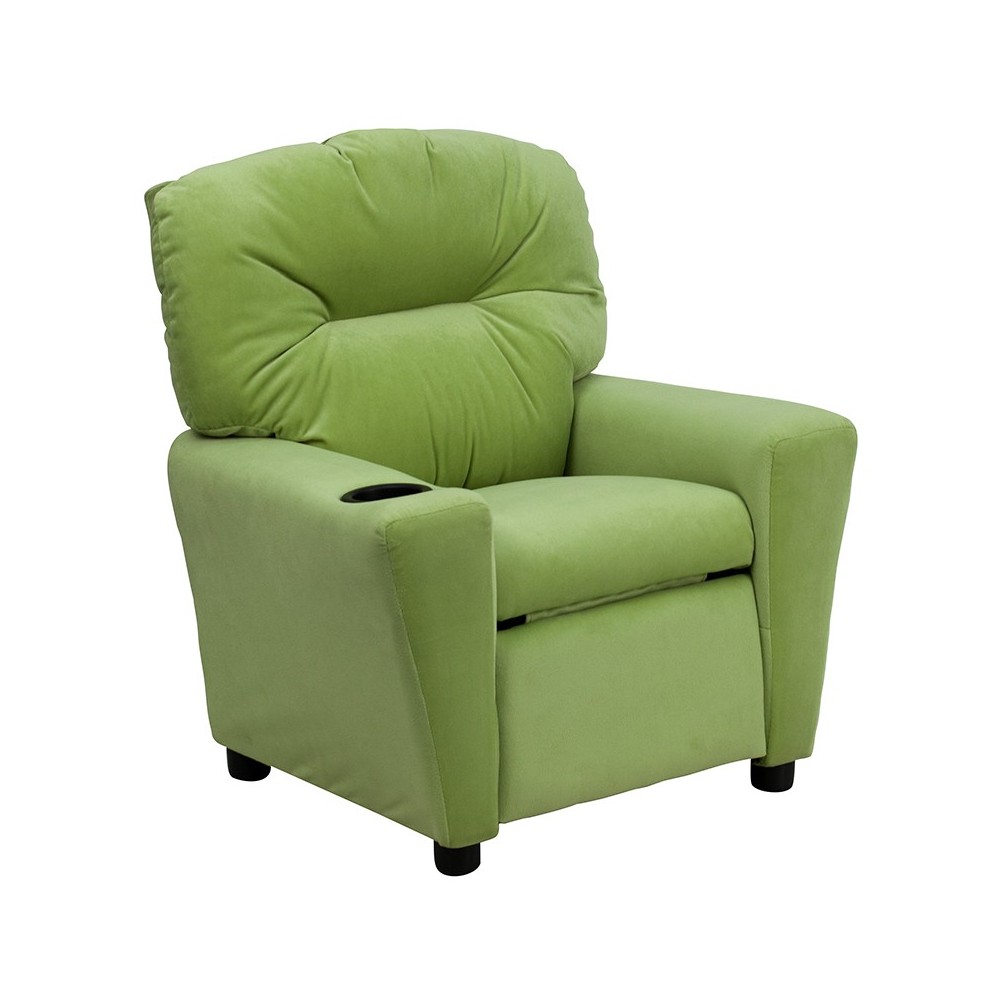 Contemporary Avocado Microfiber Kids, Microfiber Recliner Chair With Cup Holder