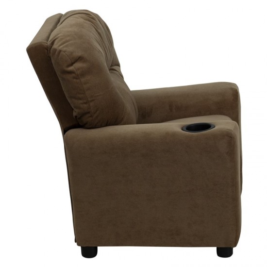 Contemporary Brown Microfiber Kids Recliner with Cup Holder