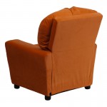 Contemporary Orange Microfiber Kids Recliner with Cup Holder