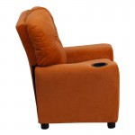 Contemporary Orange Microfiber Kids Recliner with Cup Holder