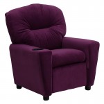 Contemporary Purple Microfiber Kids Recliner with Cup Holder