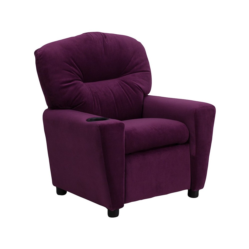 Contemporary Purple Microfiber Kids Recliner with Cup Holder