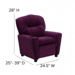 Contemporary Purple Microfiber Kids Recliner with Cup Holder