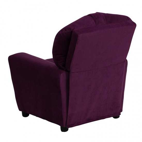 Contemporary Purple Microfiber Kids Recliner with Cup Holder