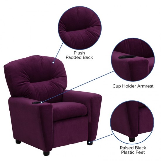 Contemporary Purple Microfiber Kids Recliner with Cup Holder