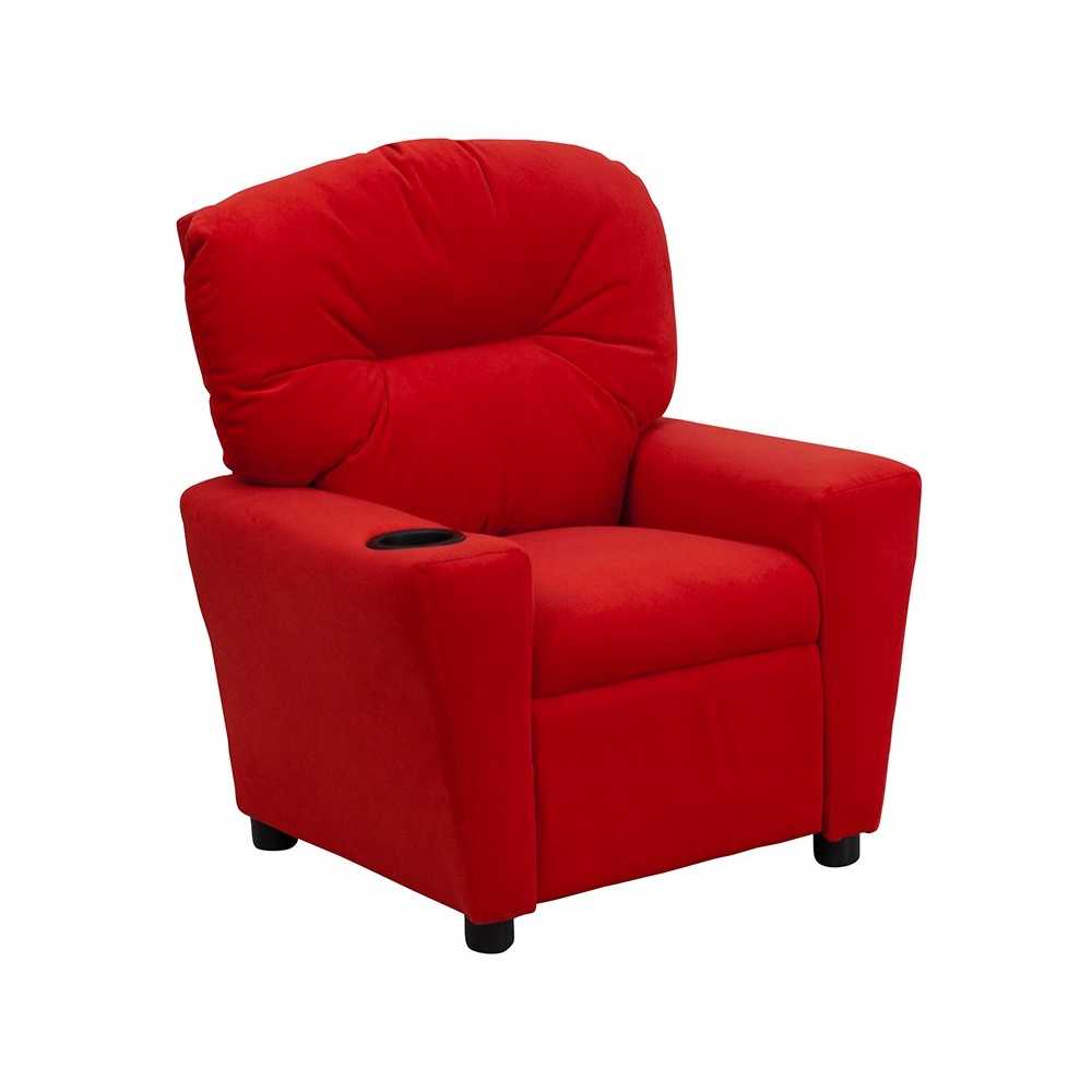 Contemporary Red Microfiber Kids Recliner with Cup Holder