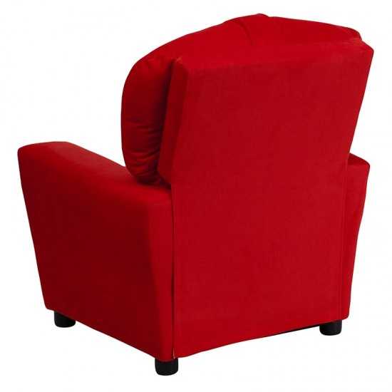 Contemporary Red Microfiber Kids Recliner with Cup Holder