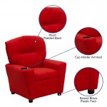 Contemporary Red Microfiber Kids Recliner with Cup Holder