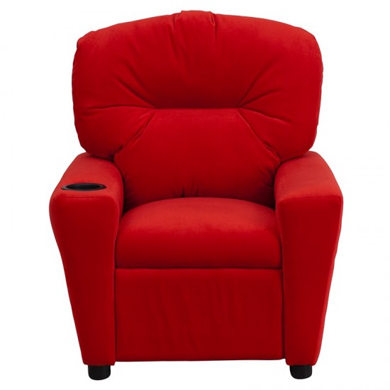 Contemporary Red Microfiber Kids Recliner with Cup Holder