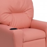 Contemporary Pink Vinyl Kids Recliner with Cup Holder
