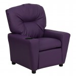 Contemporary Purple Vinyl Kids Recliner with Cup Holder