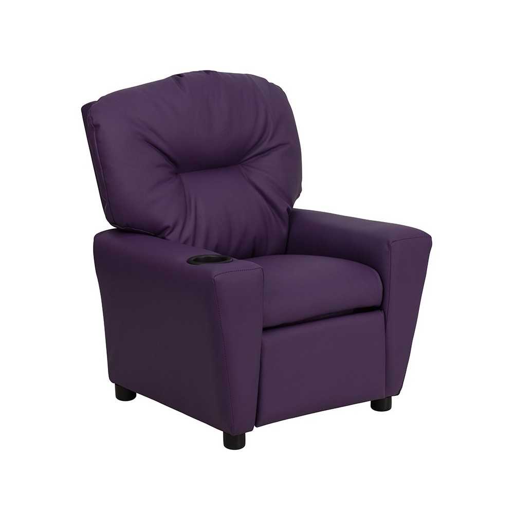 Contemporary Purple Vinyl Kids Recliner with Cup Holder