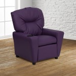 Contemporary Purple Vinyl Kids Recliner with Cup Holder