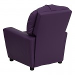 Contemporary Purple Vinyl Kids Recliner with Cup Holder