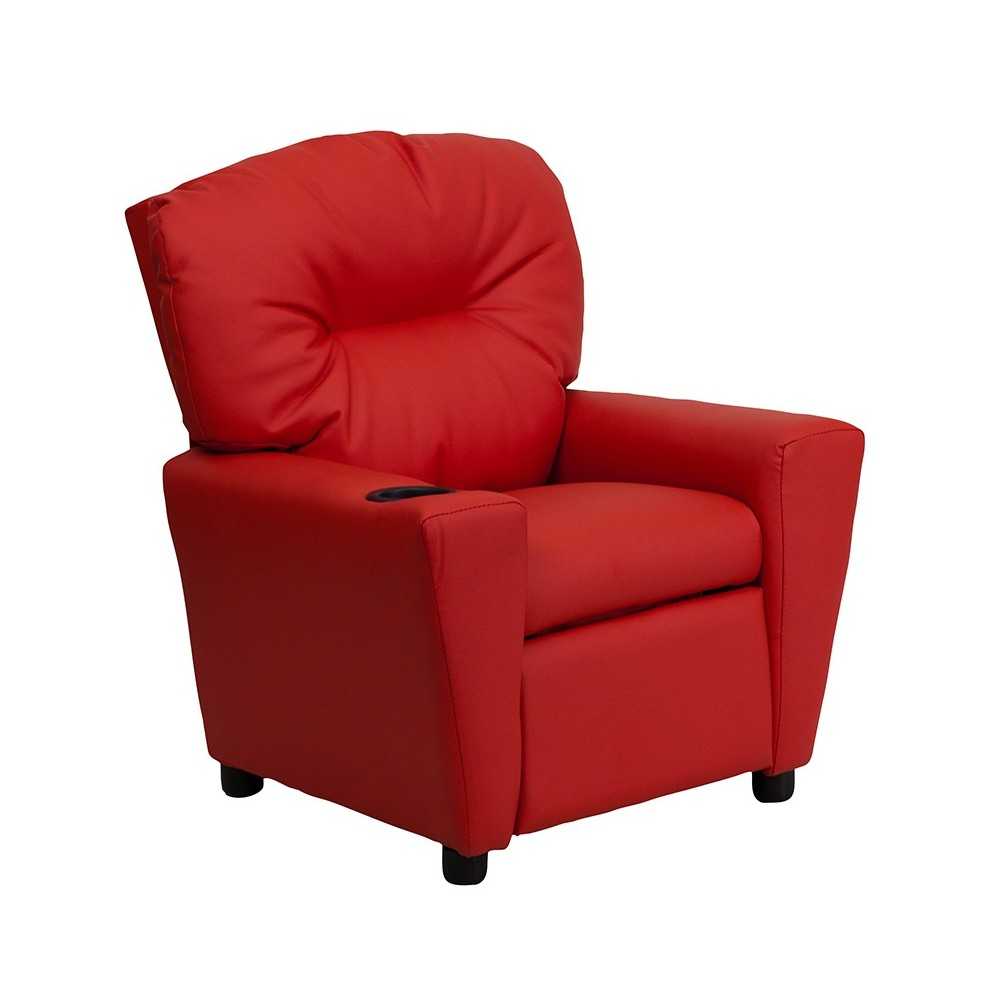 Contemporary Red Vinyl Kids Recliner with Cup Holder Contemporary Red Vinyl Kids Recliner with Cup Holder