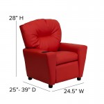 Contemporary Red Vinyl Kids Recliner with Cup Holder