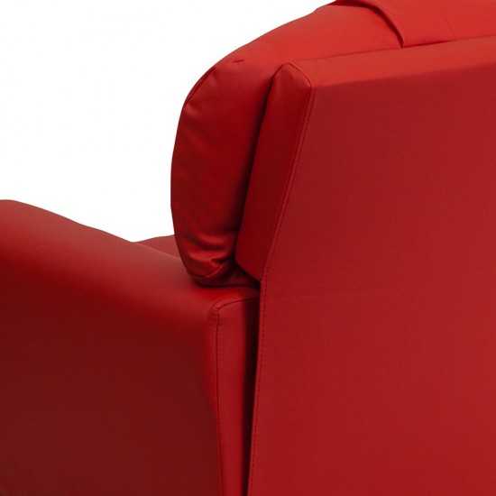 Contemporary Red Vinyl Kids Recliner with Cup Holder