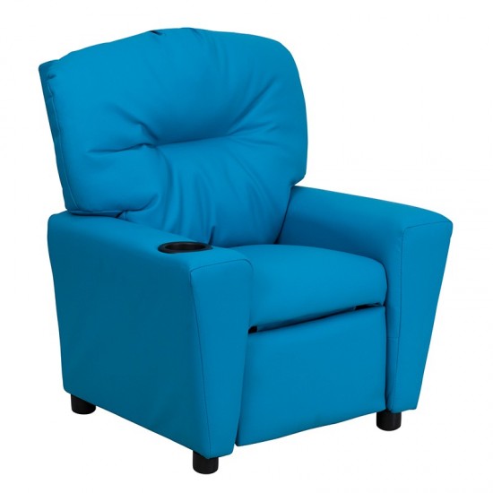 Contemporary Turquoise Vinyl Kids Recliner with Cup Holder