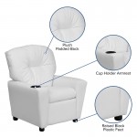 Contemporary White Vinyl Kids Recliner with Cup Holder