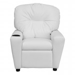 Contemporary White Vinyl Kids Recliner with Cup Holder