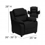 Deluxe Padded Contemporary Black LeatherSoft Kids Recliner with Storage Arms