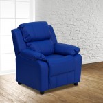 Deluxe Padded Contemporary Blue Vinyl Kids Recliner with Storage Arms