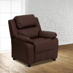 Deluxe Padded Contemporary Brown LeatherSoft Kids Recliner with Storage Arms