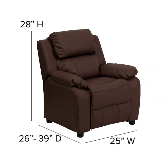 Deluxe Padded Contemporary Brown LeatherSoft Kids Recliner with Storage Arms