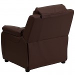 Deluxe Padded Contemporary Brown LeatherSoft Kids Recliner with Storage Arms