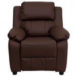 Deluxe Padded Contemporary Brown LeatherSoft Kids Recliner with Storage Arms