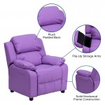 Deluxe Padded Contemporary Lavender Vinyl Kids Recliner with Storage Arms