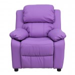 Deluxe Padded Contemporary Lavender Vinyl Kids Recliner with Storage Arms