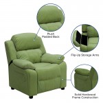 Deluxe Padded Contemporary Avocado Microfiber Kids Recliner with Storage Arms