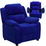 Deluxe Padded Contemporary Blue Microfiber Kids Recliner with Storage Arms