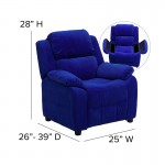 Deluxe Padded Contemporary Blue Microfiber Kids Recliner with Storage Arms