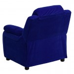 Deluxe Padded Contemporary Blue Microfiber Kids Recliner with Storage Arms