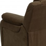 Deluxe Padded Contemporary Brown Microfiber Kids Recliner with Storage Arms