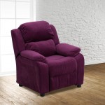 Deluxe Padded Contemporary Purple Microfiber Kids Recliner with Storage Arms