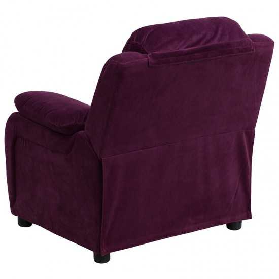 Deluxe Padded Contemporary Purple Microfiber Kids Recliner with Storage Arms