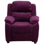 Deluxe Padded Contemporary Purple Microfiber Kids Recliner with Storage Arms