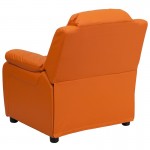 Deluxe Padded Contemporary Orange Vinyl Kids Recliner with Storage Arms