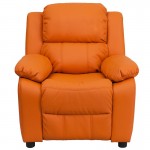 Deluxe Padded Contemporary Orange Vinyl Kids Recliner with Storage Arms